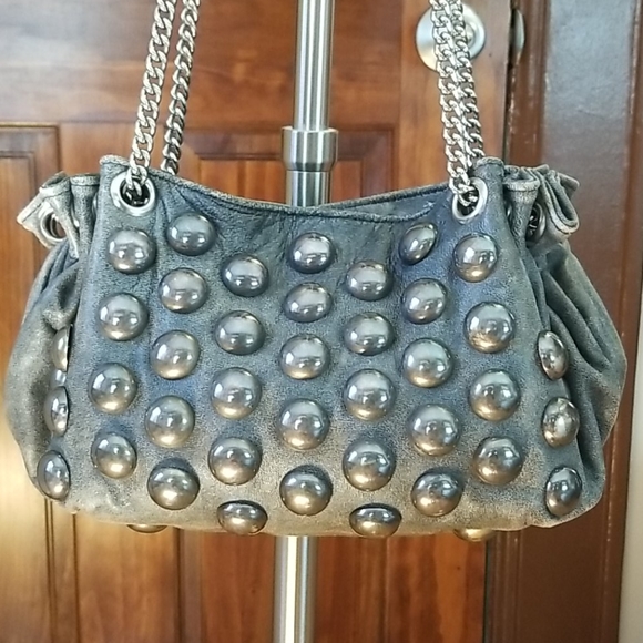 Streets Ahead Handbags - Streets Ahead Distressed Gray/ BLK Leather Stud Bag w/chain & FREE matching belt